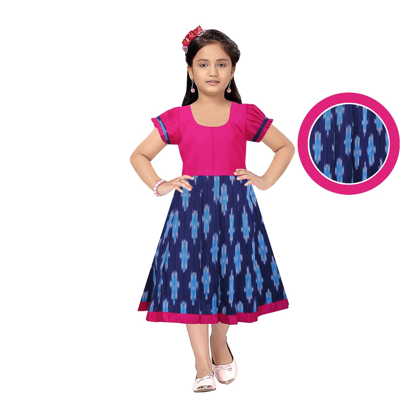 Cerise Pink Gown Frock with dark blue Accents
