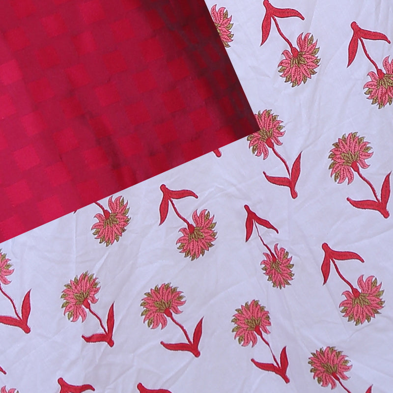 White and Red Cotton Pattu Pavadai