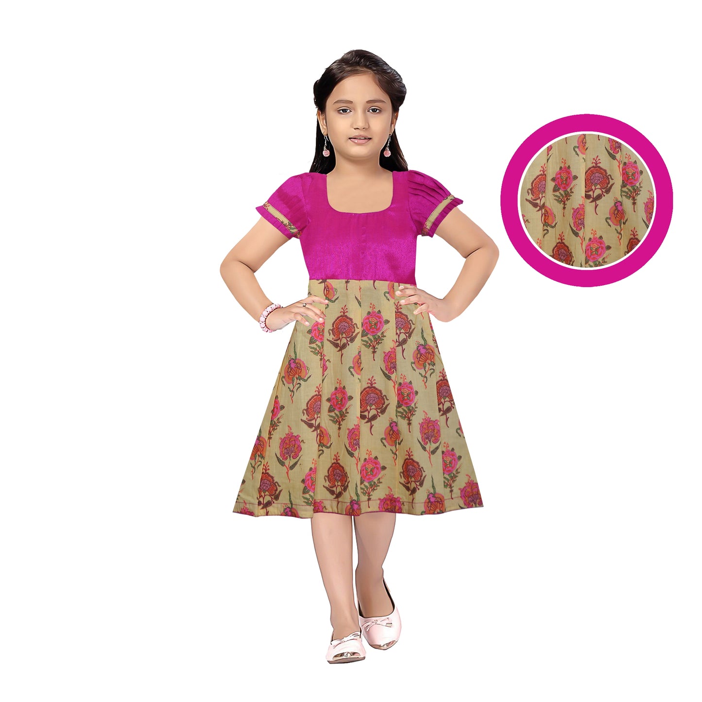 Look Gorgeous in this Beautiful Hot pink with yellow frock
