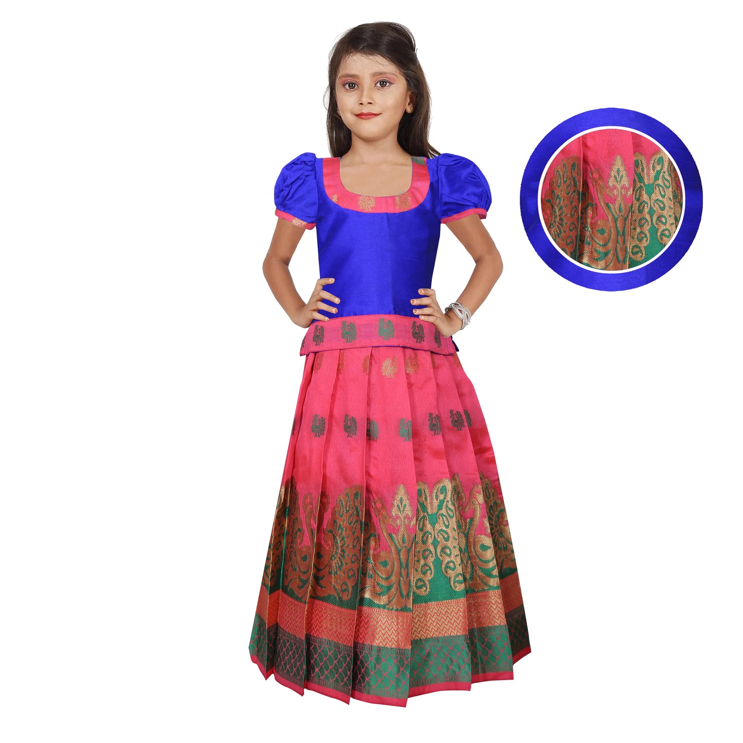 Royal Blue Pattu Pavadai for baby girl