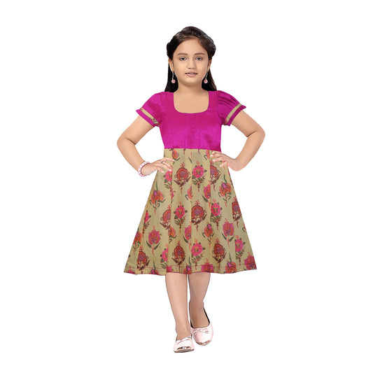 Look Gorgeous in this Beautiful Hot pink with yellow frock