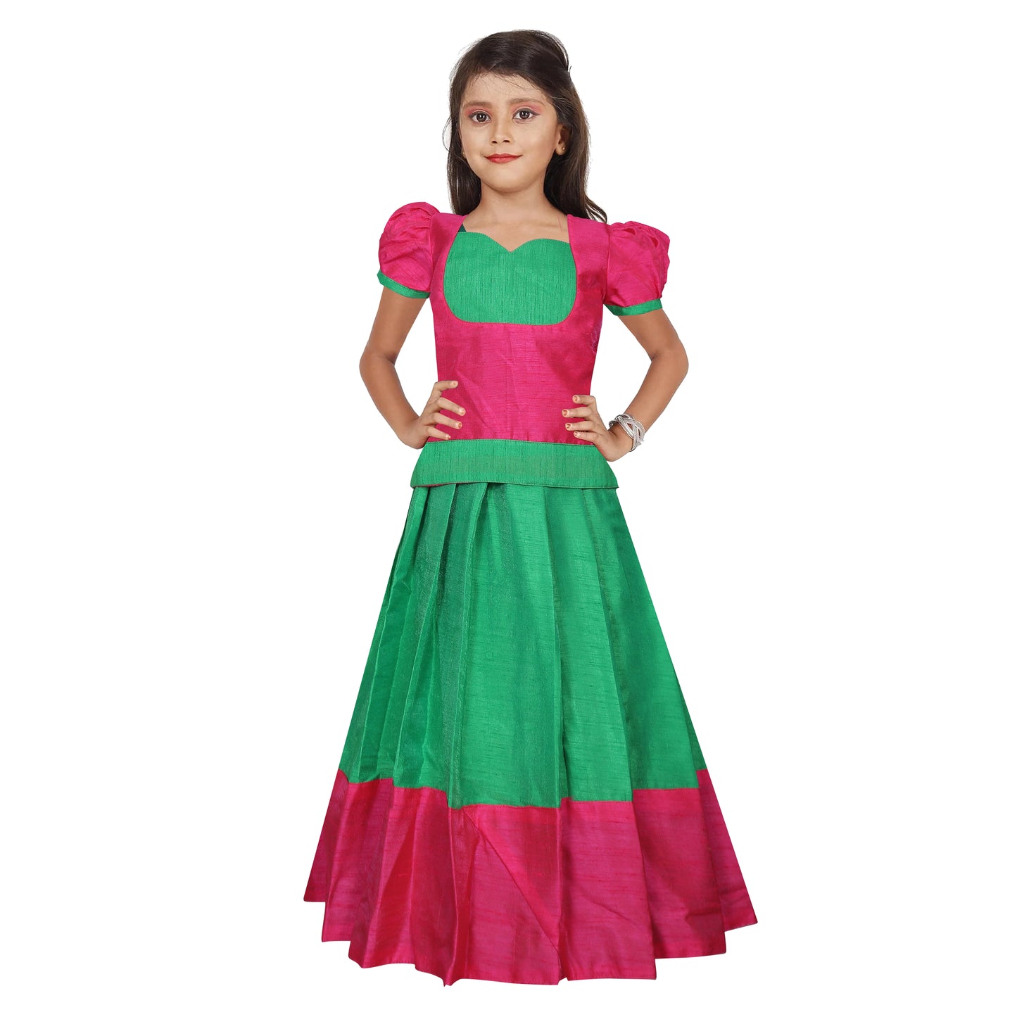 Light Green and Deep pink Pattu Padavai