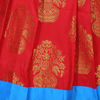 Adorable Red And Sky blue Pattu Pavadai