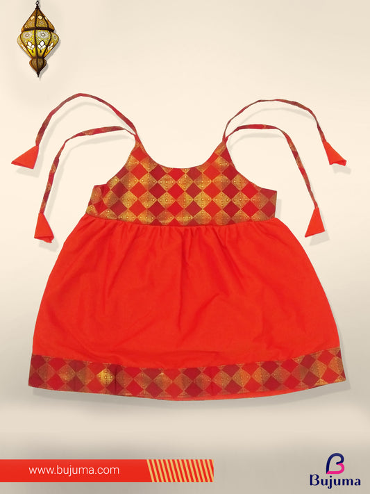 Orange Red Silk Frock for baby girl