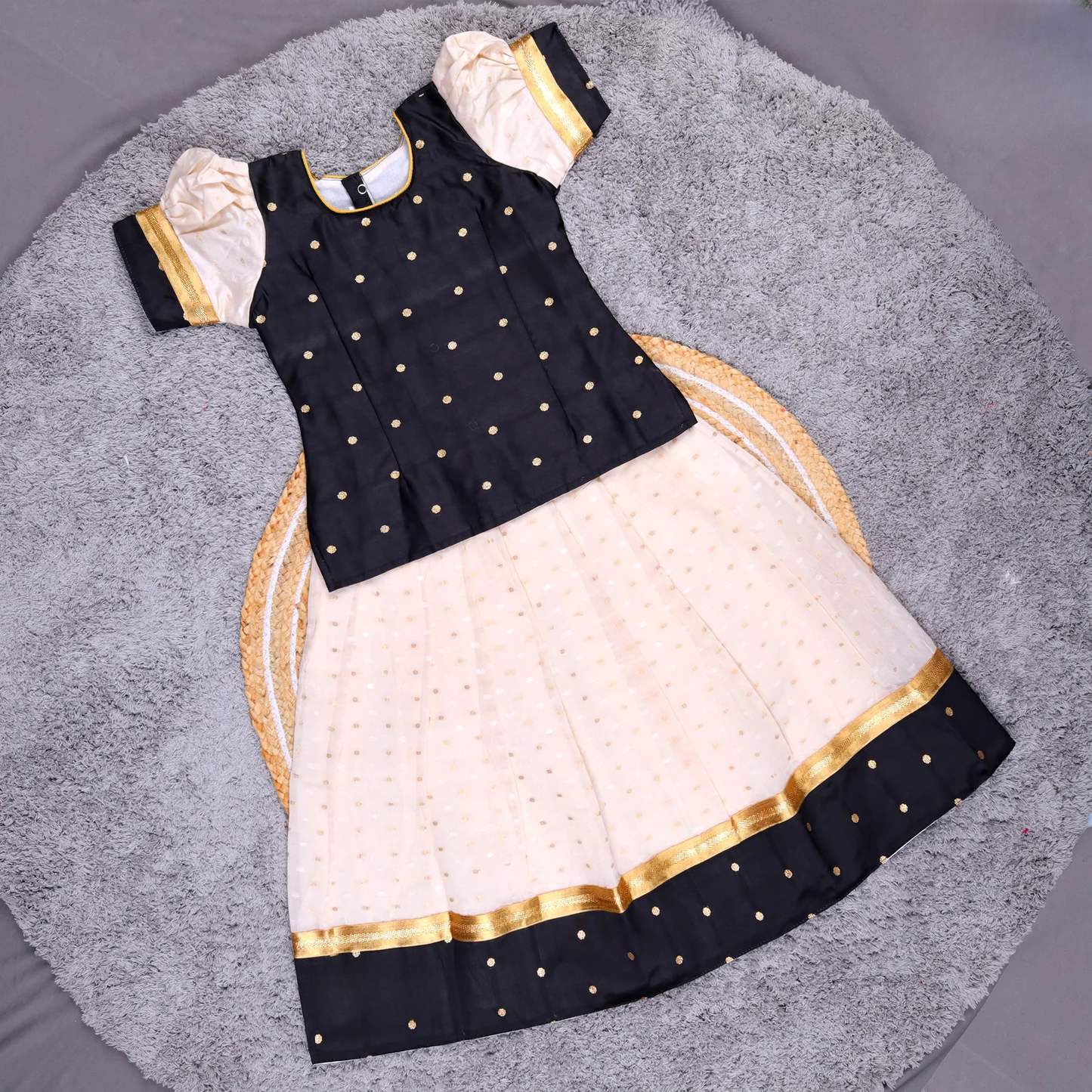 ELEGANT CREAM & BLACK PATTU PAVADAI