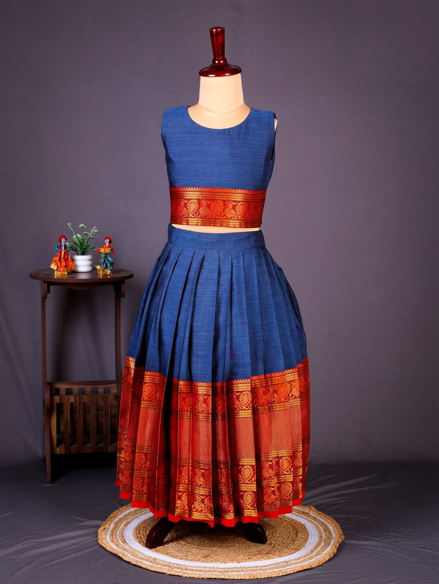 Narayanapet Cotton Blue Pavadai & Blouse Set for Girls