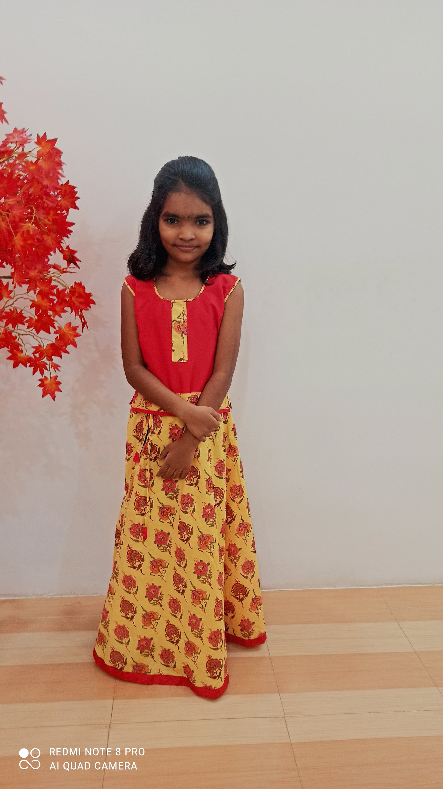 Reddish pink Sunny Yellow Pattu Pavadai