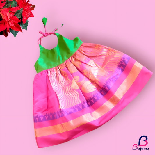 Adorable Green with Pink designer frock for babies