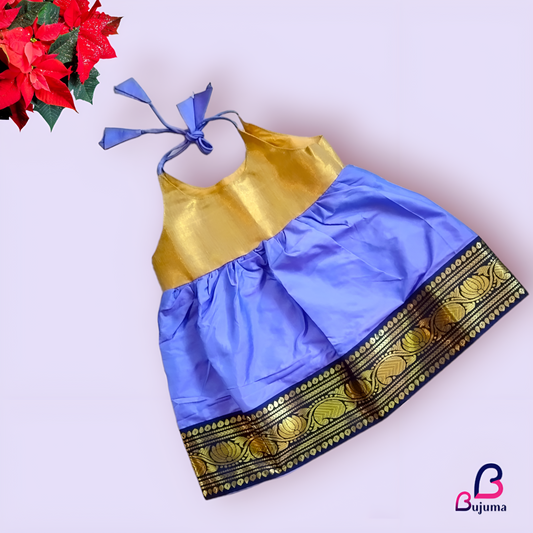 Golden with violet silk frock for babies