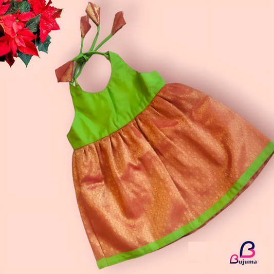Adorable Green with Orange frock for baby girl