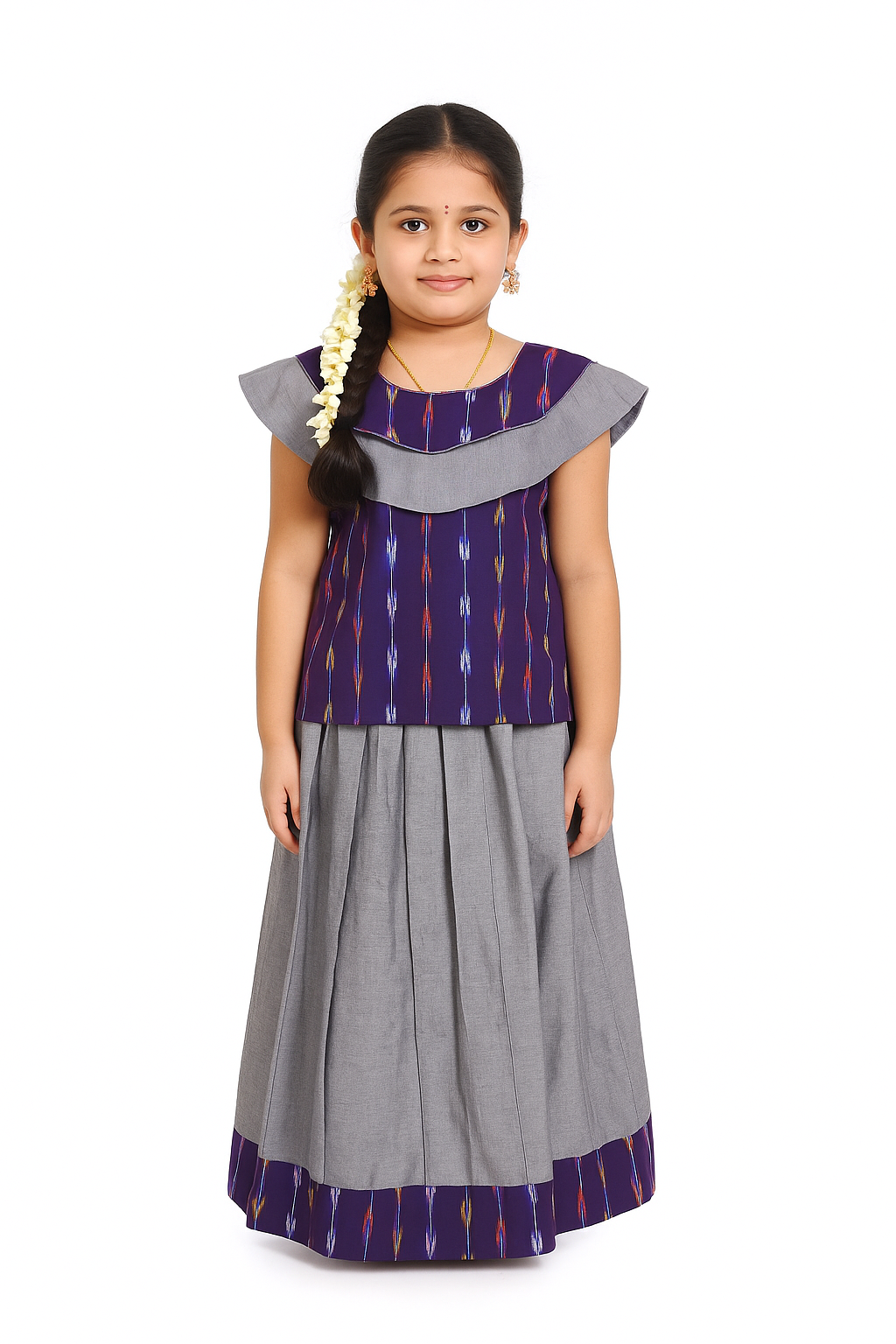 NAVY BLUE IKAT PATTU PAVADAI