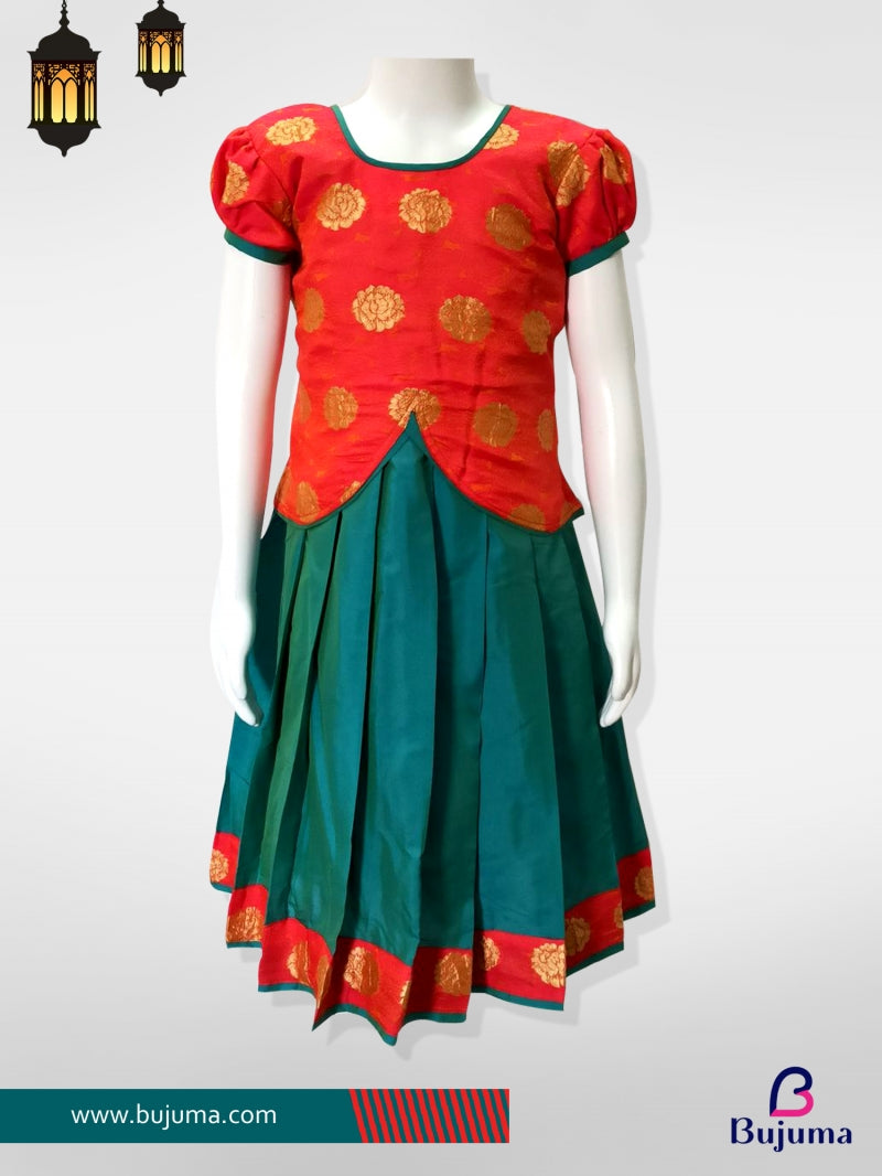 Red and Green Pattu Pavadai