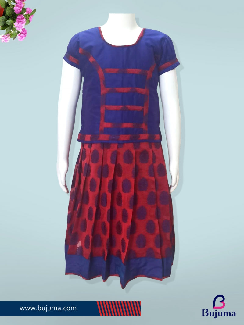 Red and Blue Pattu Pavadai