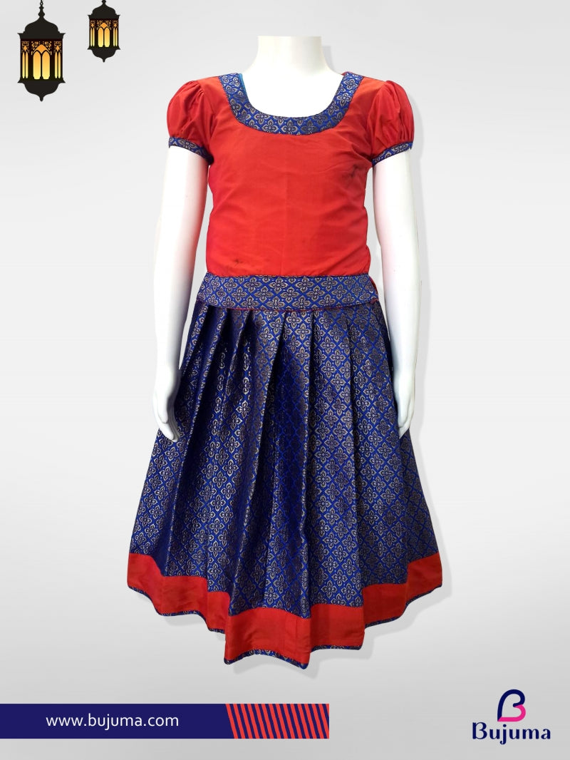 Red and Blue Pattu Pavadai