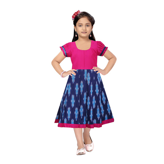 Cerise Pink Gown Frock with dark blue Accents