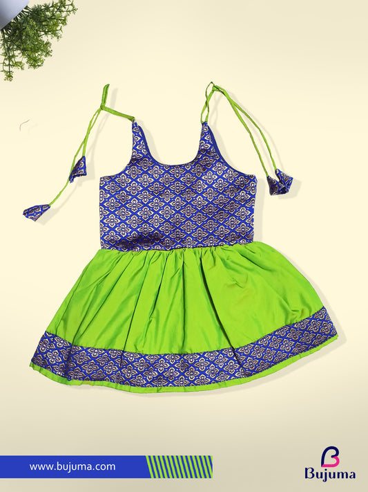 Adorable Blue with Green Silk frock for baby girl