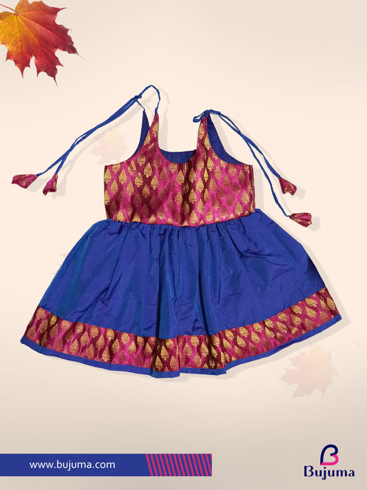 Adorable pink with dark blue silk frock for baby