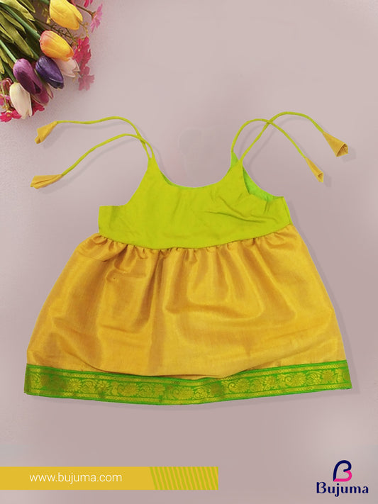 Lime Green with golden silk frock for little princess