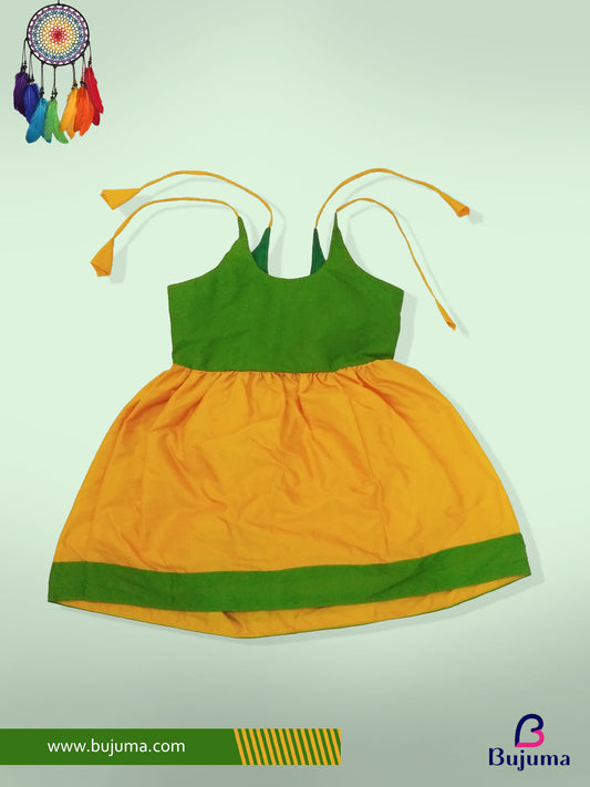 Cute green with yellow pattu frocks for babies