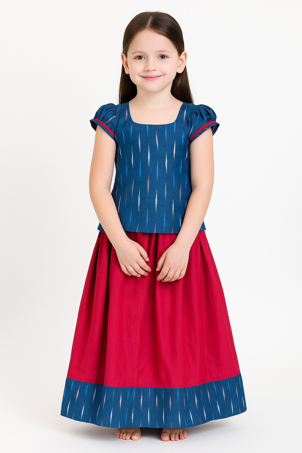 IKKAT BLUE COTTON PATTU PAVADAI