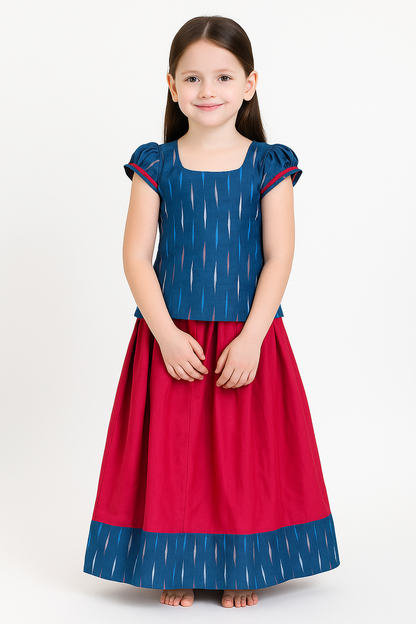 IKKAT BLUE COTTON PATTU PAVADAI