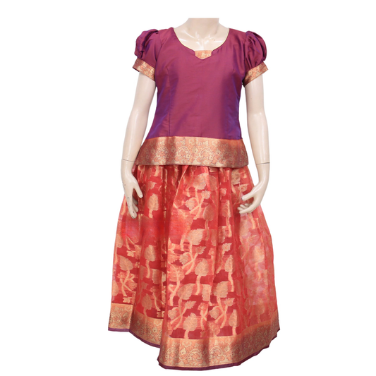Elegant Red Orange Designer Pattu Pavadai