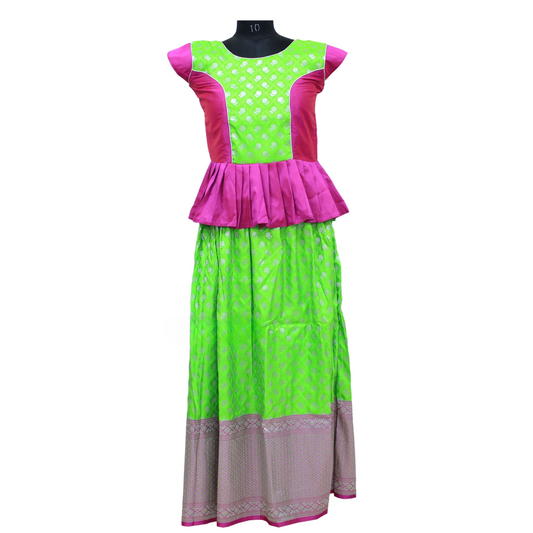 Beautiful Green Pattu Pavadai with Zari Border