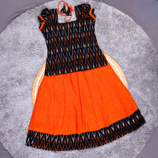 ELEGANT MAROON WITH YELLOW IKAT PATTU PAVADAI