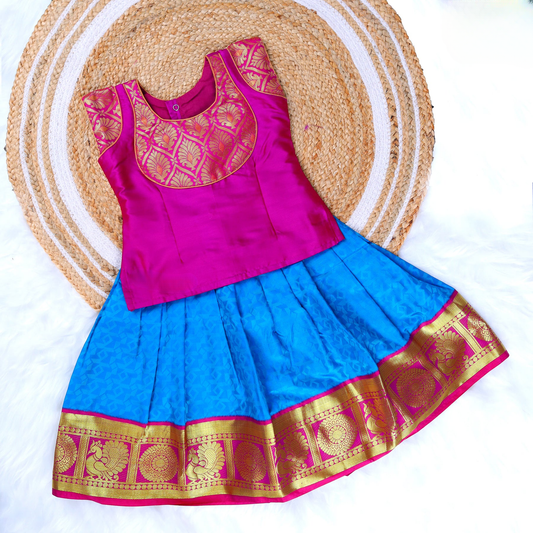 Pink and Blue Traditional Pattu Pavadai Sattai