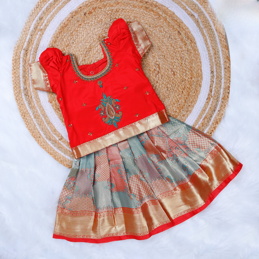 Elegant Red Designer with Gold Zari Border Pattu Pavadai