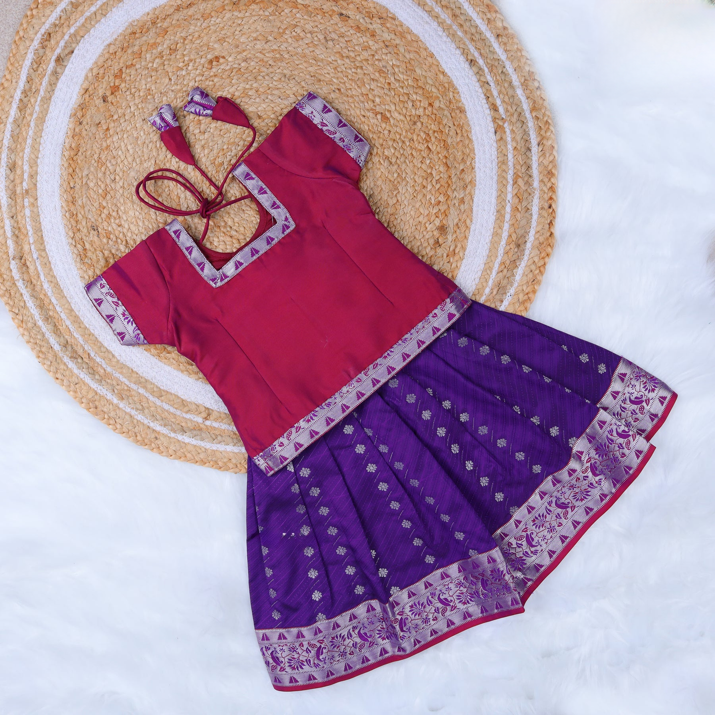 Traditional Maroon with Purple Zari Border Pattu Pavadai