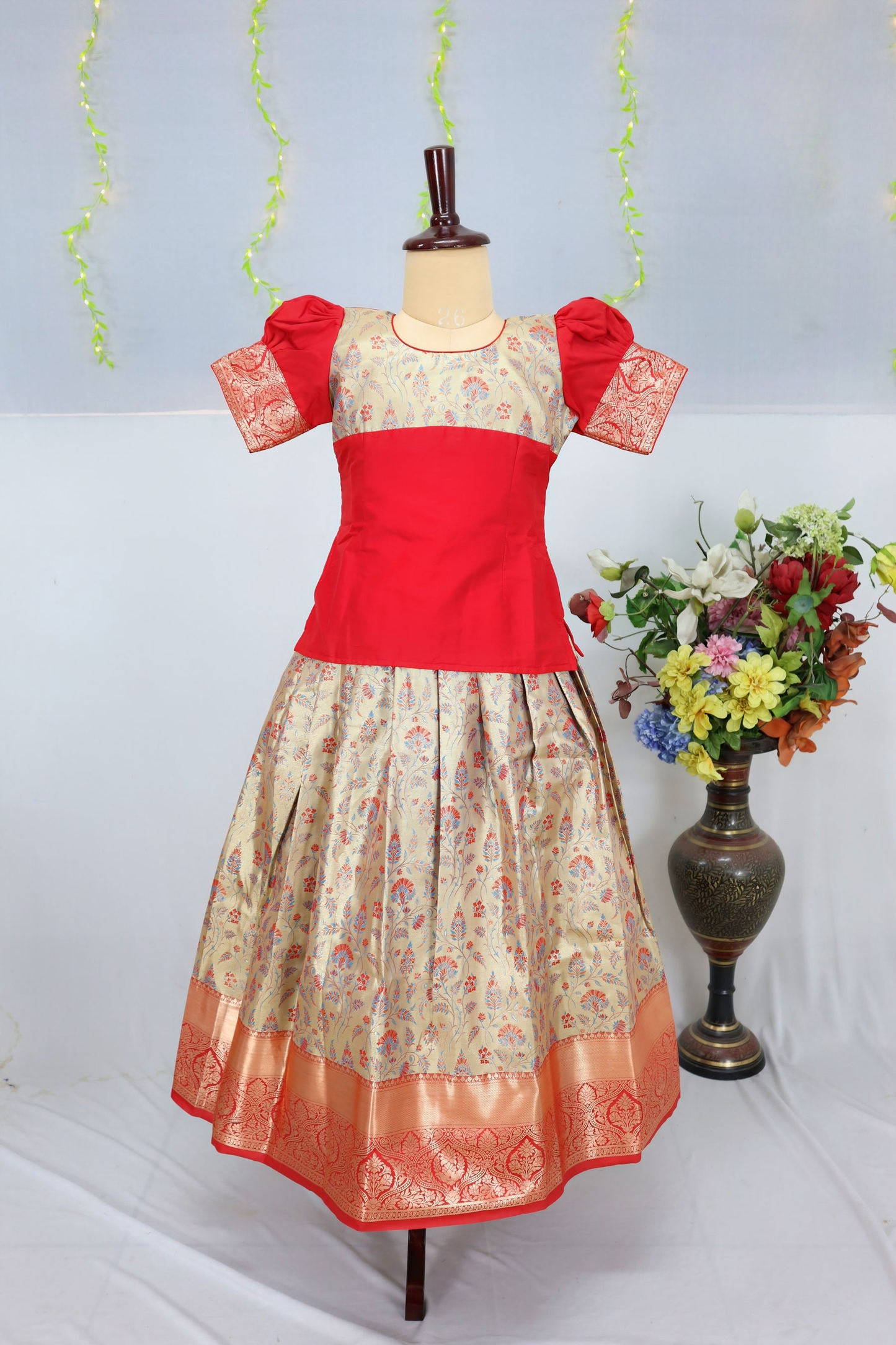 Karishma with Art Silk Traditional Red Pattu Pavadai