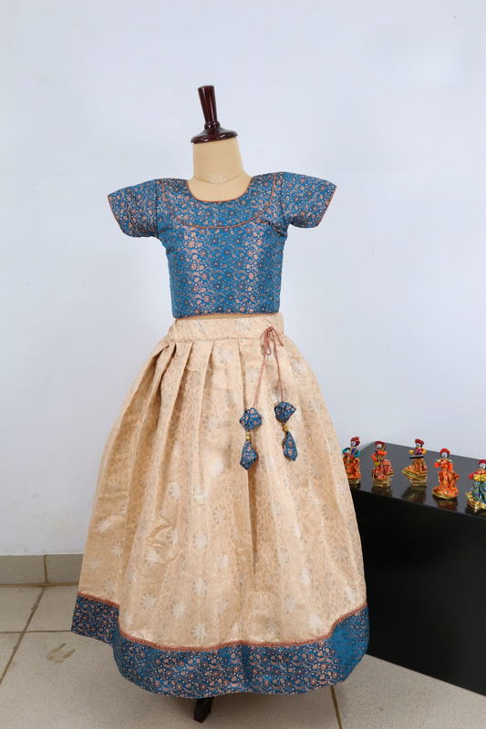 Traditional Jacquard with Blue Silk Pattu Pavadai Set