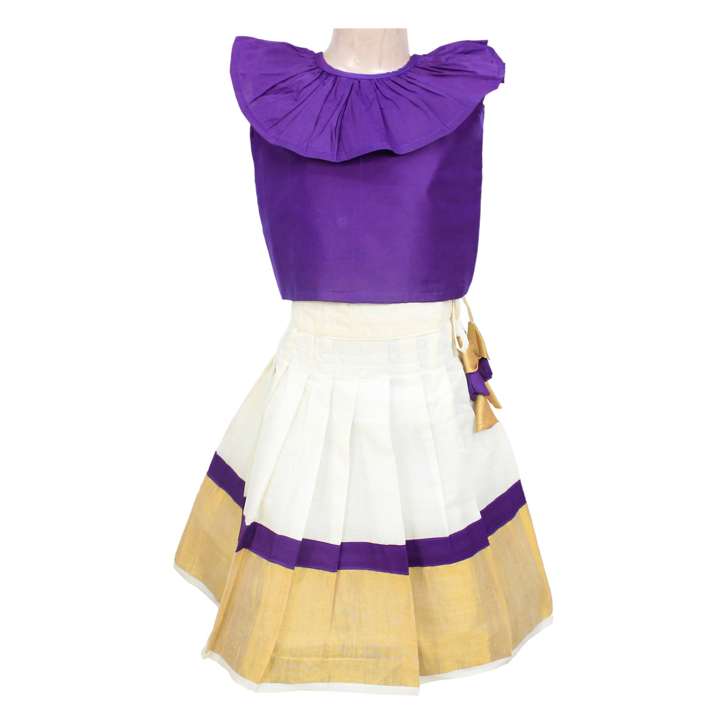 Gorgeous Purple Pattu Pavadai Sattai with Frill Neck