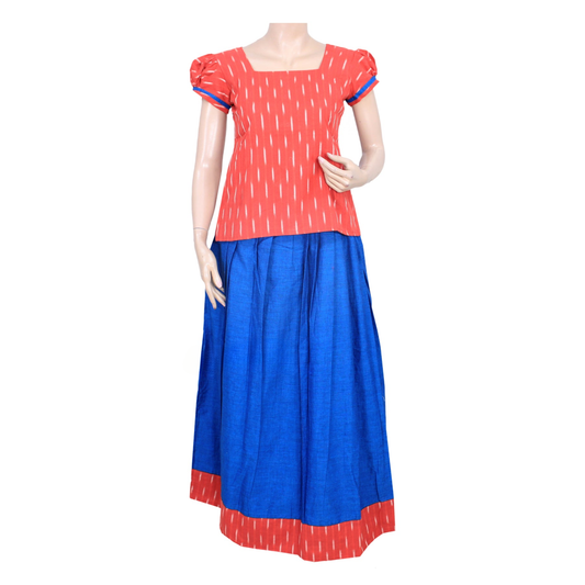 Cotton Pattu Pavadai Sattai With Puff Sleeve Top