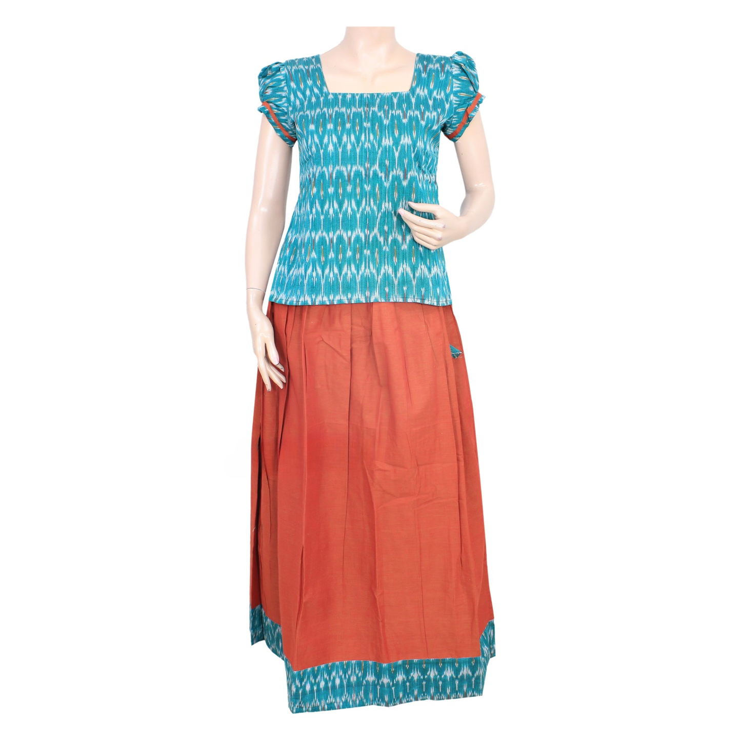 Cotton Pattu Pavadai Sattai with Puff Sleeve Top
