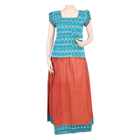 Cotton Pattu Pavadai Sattai with Puff Sleeve Top