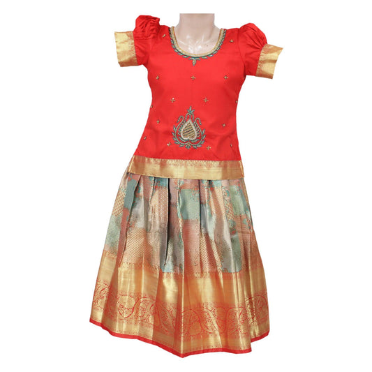 Elegant Red Pattu Pavadai Sattai with beautiful aari work design