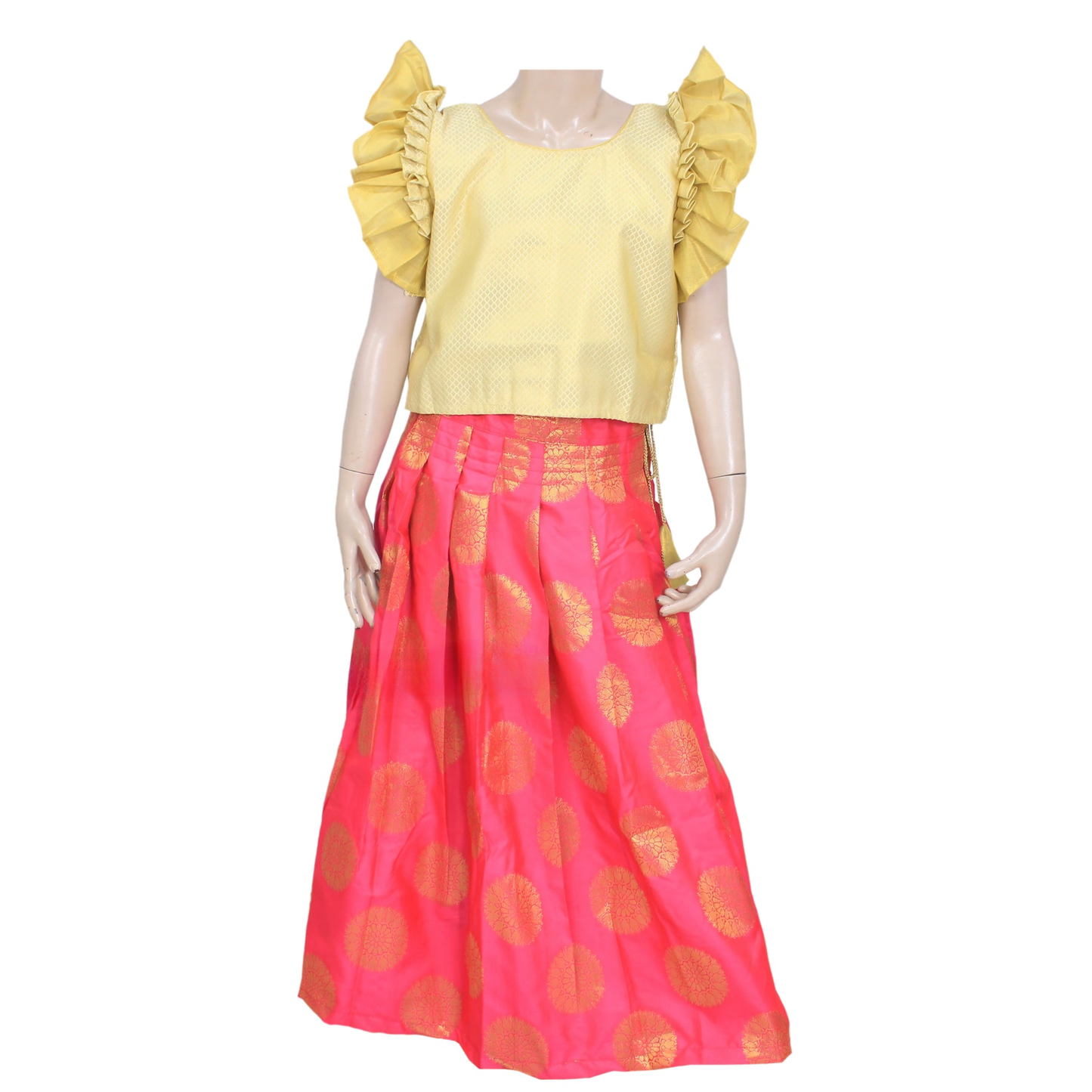 Elegant Pattu Pavadai Sattai with Frill Sleeve Top