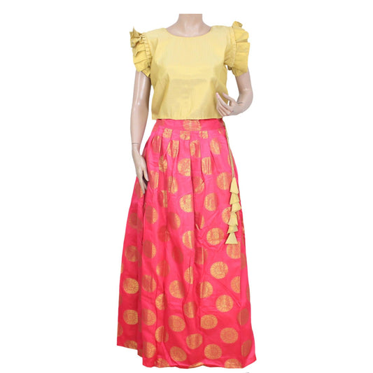 Golden Pattu Pavadai Sattai Frill Sleeve