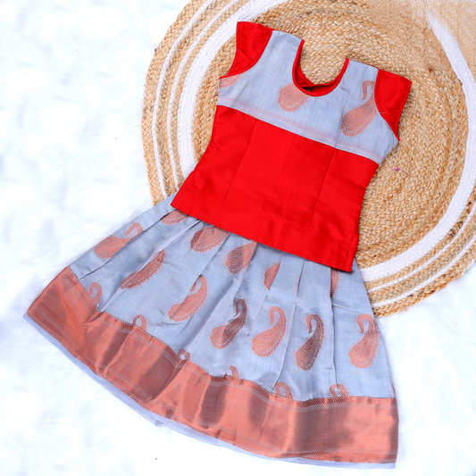 Traditional Red & Grey Pattu Pavadai Sattai