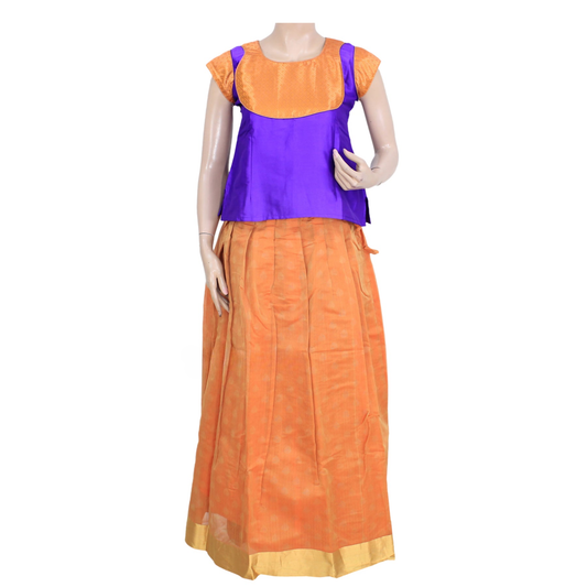 Beautiful Purple with orange Pattu Pavadai Sattai