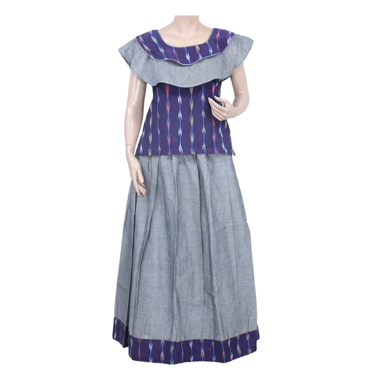 NAVY BLUE IKAT PATTU PAVADAI