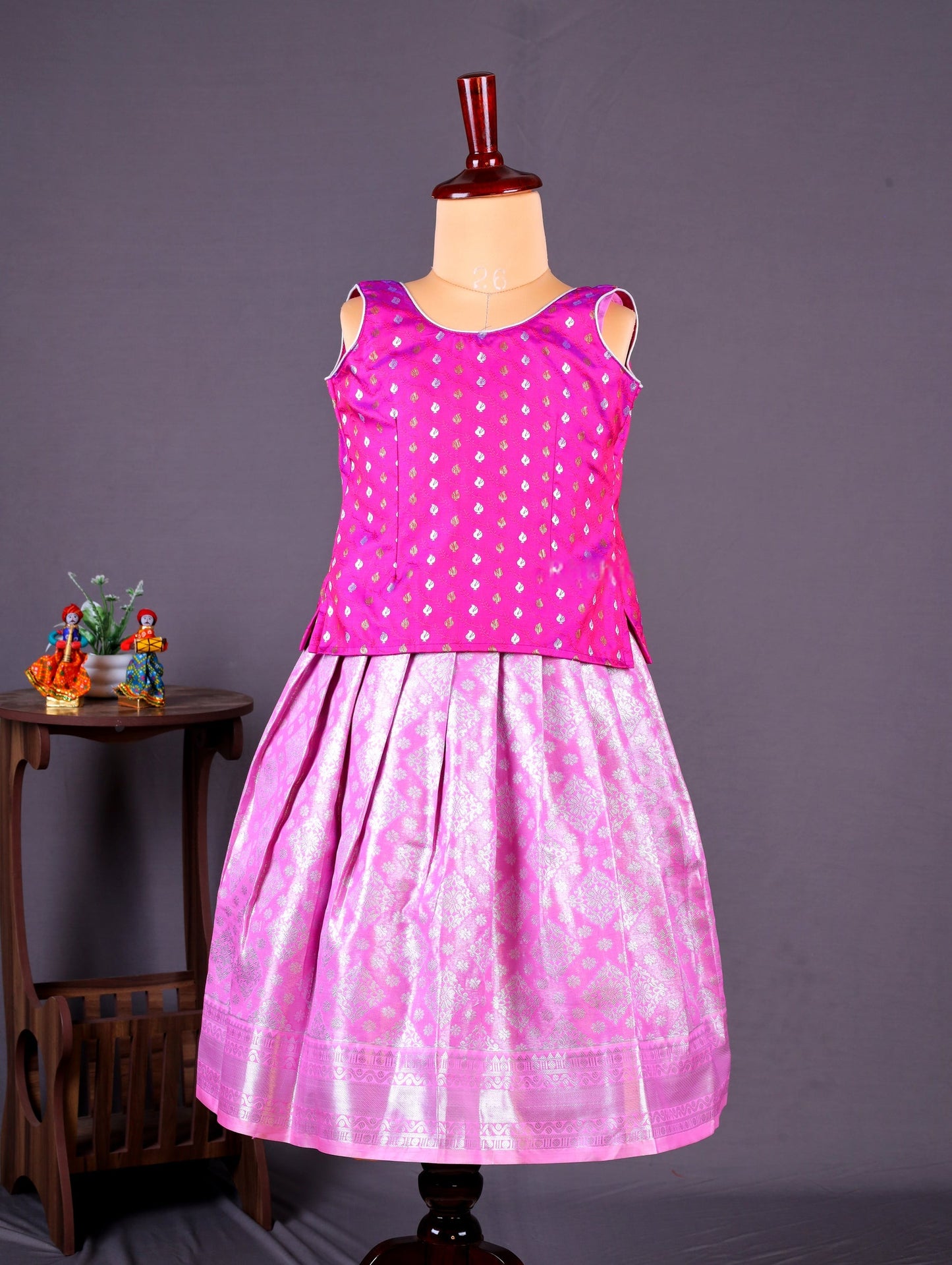 Elegant Pink&Silver Pattu Pavadai Sattai