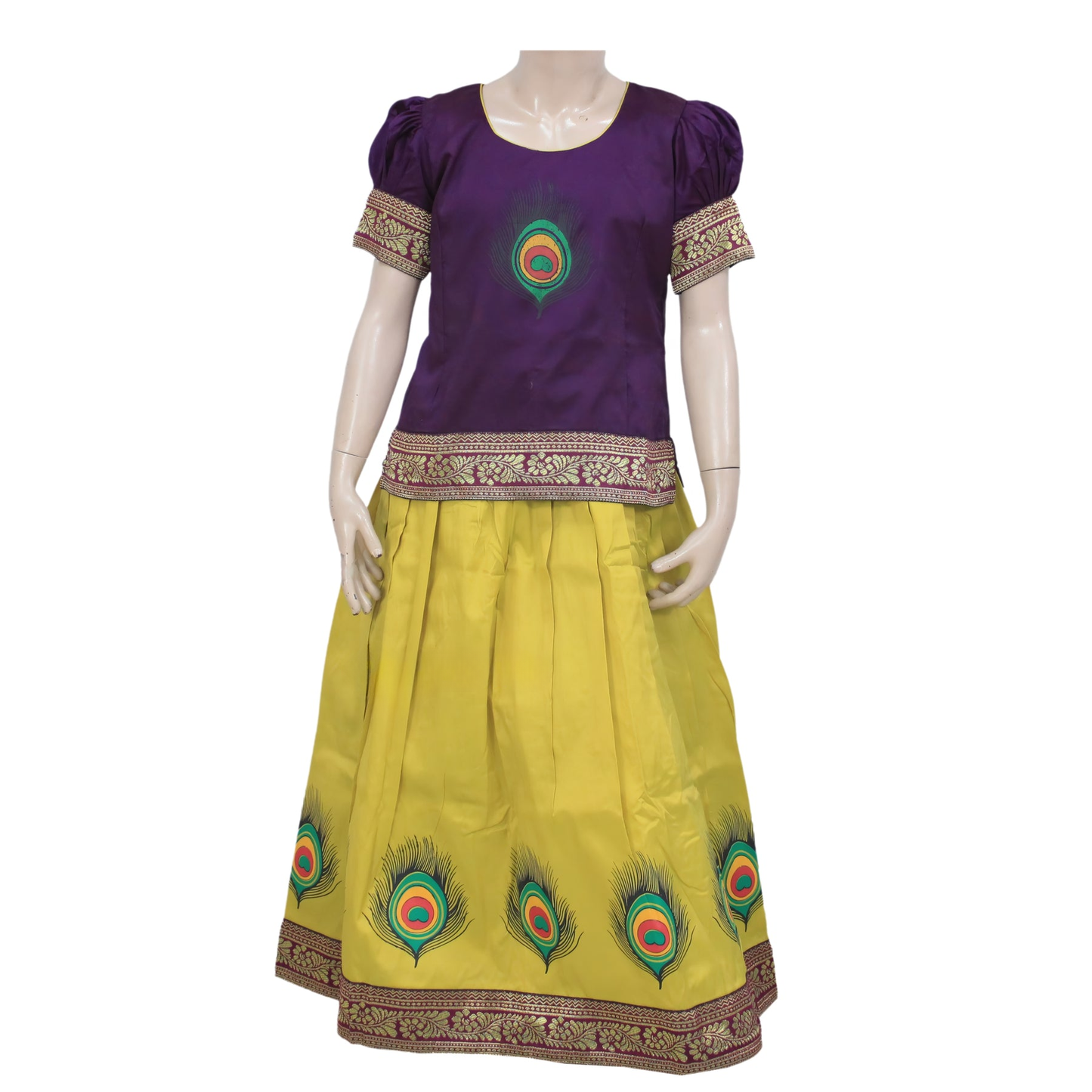 Traditional Pattu Pavadai Sattai With Feather Print