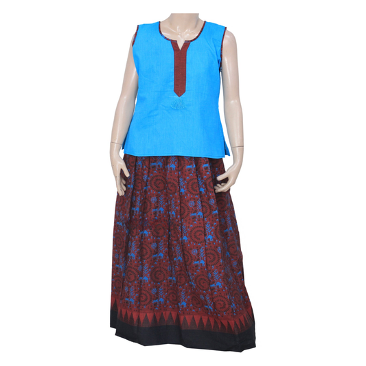Elegant Sky Blue Cotton Pattu Pavadai Sattai