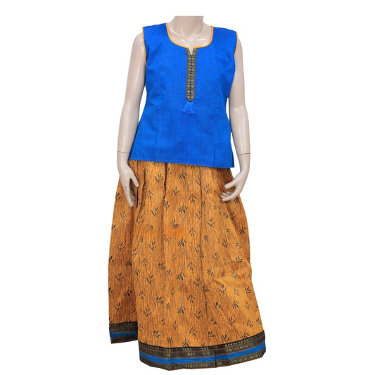 Elegant Blue Pure Cotton Pattu Pavadai Sattai