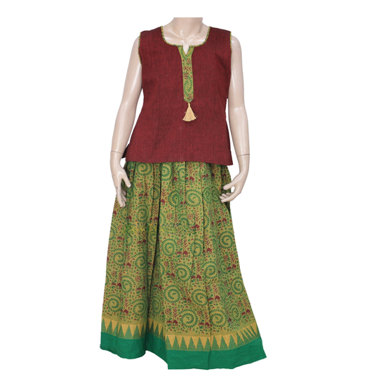 Elegant Maroon Pure Cotton Pattu Pavadai