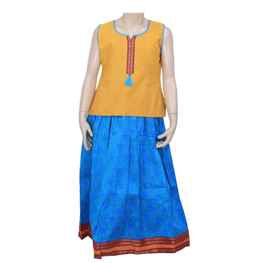 Yellow Pure Cotton Pattu Pavadai
