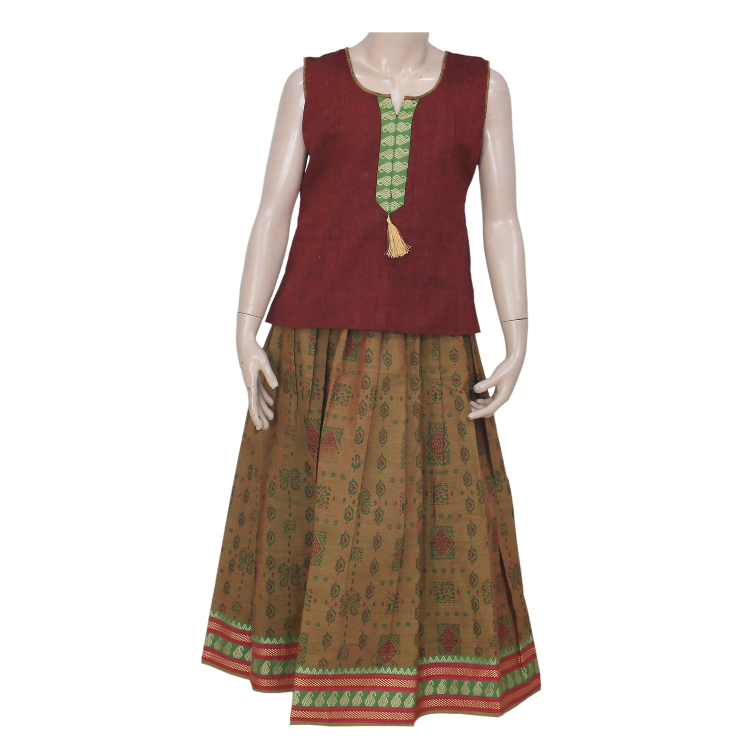 Elegant Maroon Pure Cotton Pattu Pavadai